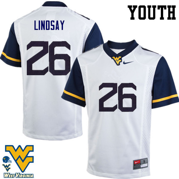 NCAA Youth Deamonte Lindsay West Virginia Mountaineers White #26 Nike Stitched Football College Authentic Jersey RF23L73VX